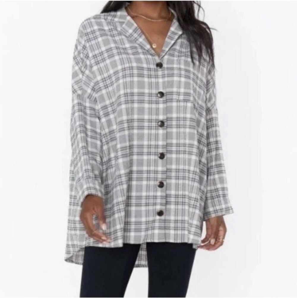 Show Me Your MuMu Lorolie Tunic Womens XXL Oversized Black White Plaid Crinkle